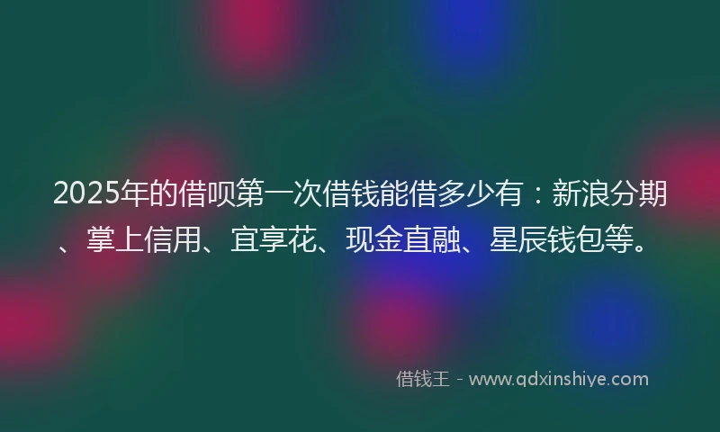 2025年的借呗第一次借钱能借多少有：新浪分期、掌上信用、宜享花、现金直融、星辰钱包等。