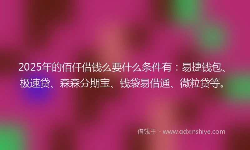 2025年的佰仟借钱么要什么条件有：易捷钱包、极速贷、森森分期宝、钱袋易借通、微粒贷等。