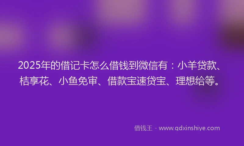 2025年的借记卡怎么借钱到微信有：小羊贷款、桔享花、小鱼免审、借款宝速贷宝、理想给等。