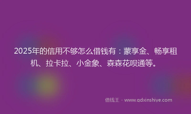 2025年的信用不够怎么借钱有：蒙享金、畅享租机、拉卡拉、小金象、森森花呗通等。