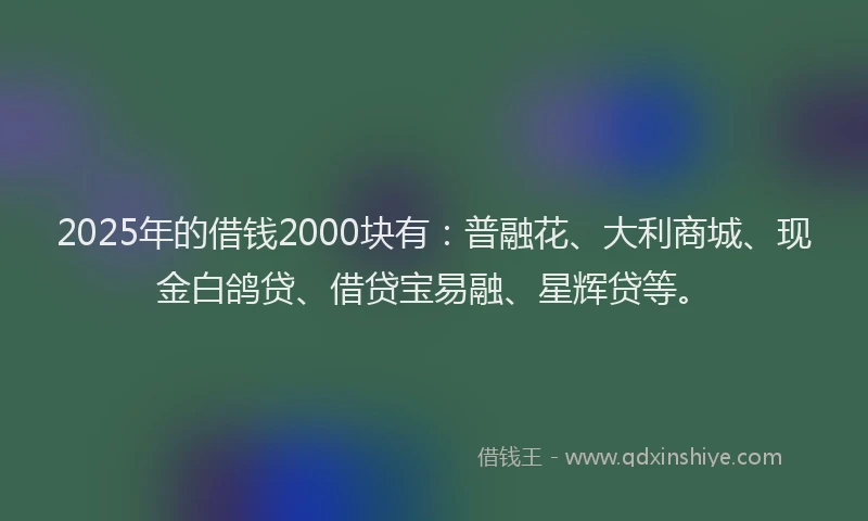 2025年的借钱2000块有：普融花、大利商城、现金白鸽贷、借贷宝易融、星辉贷等。