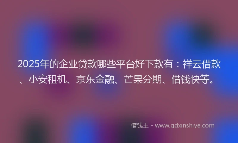 2025年的企业贷款哪些平台好下款有：祥云借款、小安租机、京东金融、芒果分期、借钱快等。