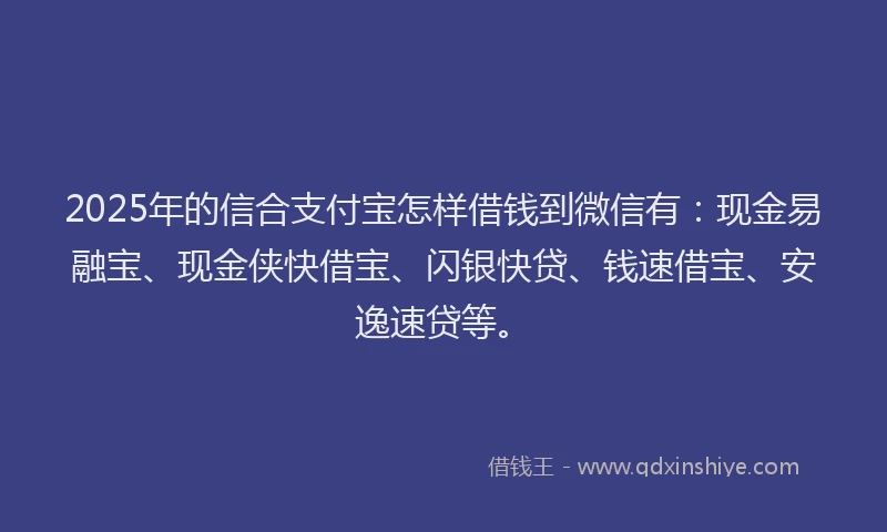 2025年的信合支付宝怎样借钱到微信有：现金易融宝、现金侠快借宝、闪银快贷、钱速借宝、安逸速贷等。
