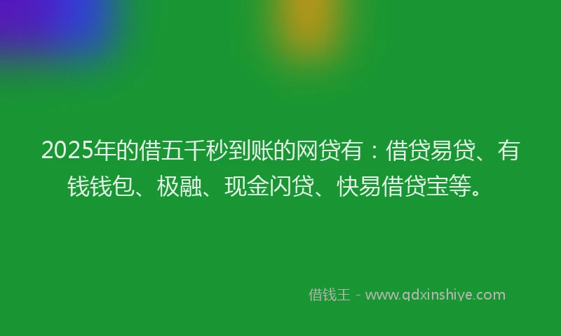 2025年的借五千秒到账的网贷有：借贷易贷、有钱钱包、极融、现金闪贷、快易借贷宝等。