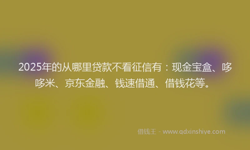 2025年的从哪里贷款不看征信有：现金宝盒、哆哆米、京东金融、钱速借通、借钱花等。