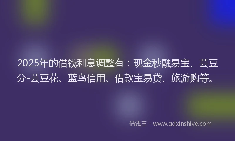 2025年的借钱利息调整有：现金秒融易宝、芸豆分-芸豆花、蓝鸟信用、借款宝易贷、旅游购等。