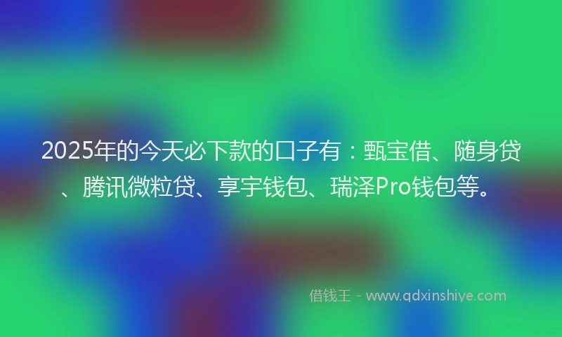 2025年的今天必下款的口子有：甄宝借、随身贷、腾讯微粒贷、享宇钱包、瑞泽Pro钱包等。