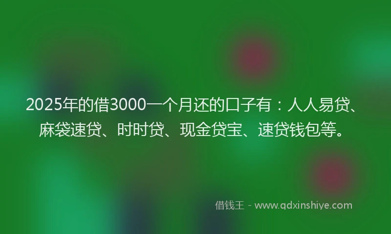 2025年的借3000一个月还的口子有：人人易贷、麻袋速贷、时时贷、现金贷宝、速贷钱包等。