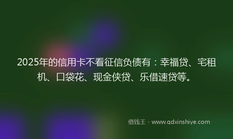 2025年的信用卡不看征信负债有：幸福贷、宅租机、口袋花、现金侠贷、乐借速贷等。