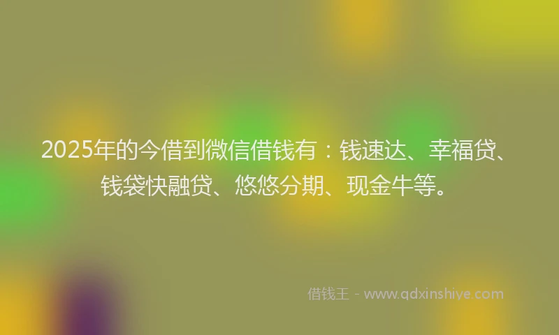 2025年的今借到微信借钱有：钱速达、幸福贷、钱袋快融贷、悠悠分期、现金牛等。