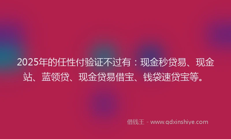 2025年的任性付验证不过有：现金秒贷易、现金站、蓝领贷、现金贷易借宝、钱袋速贷宝等。