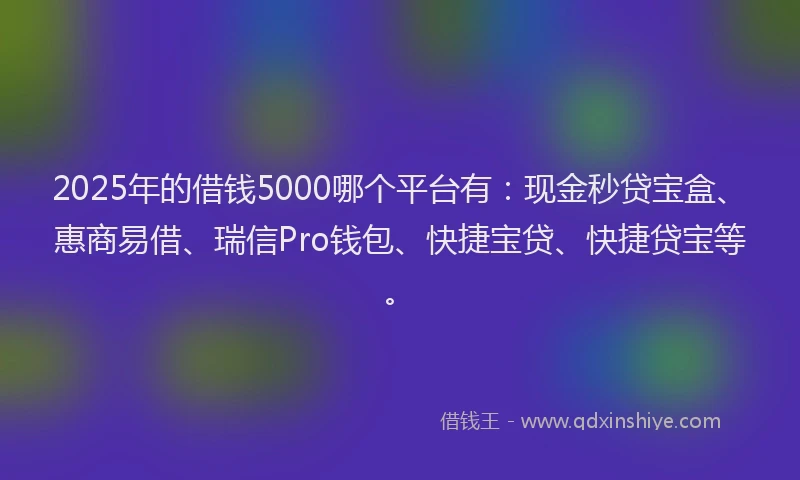 2025年的借钱5000哪个平台有：现金秒贷宝盒、惠商易借、瑞信Pro钱包、快捷宝贷、快捷贷宝等。