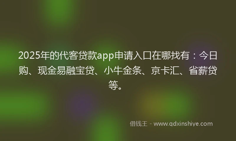 2025年的代客贷款app申请入口在哪找有：今日购、现金易融宝贷、小牛金条、京卡汇、省薪贷等。