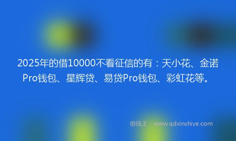 2025年的借10000不看征信的有：天小花、金诺Pro钱包、星辉贷、易贷Pro钱包、彩虹花等。