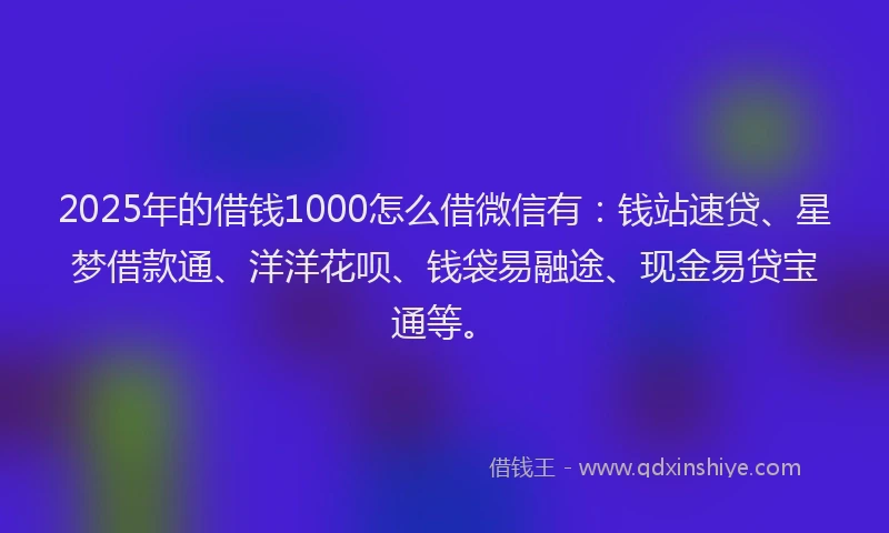 2025年的借钱1000怎么借微信有：钱站速贷、星梦借款通、洋洋花呗、钱袋易融途、现金易贷宝通等。