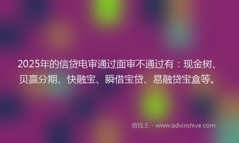 2025年的信贷电审通过面审不通过有：现金树、贝赢分期、快融宝、瞬借宝贷、易融贷宝盒等。