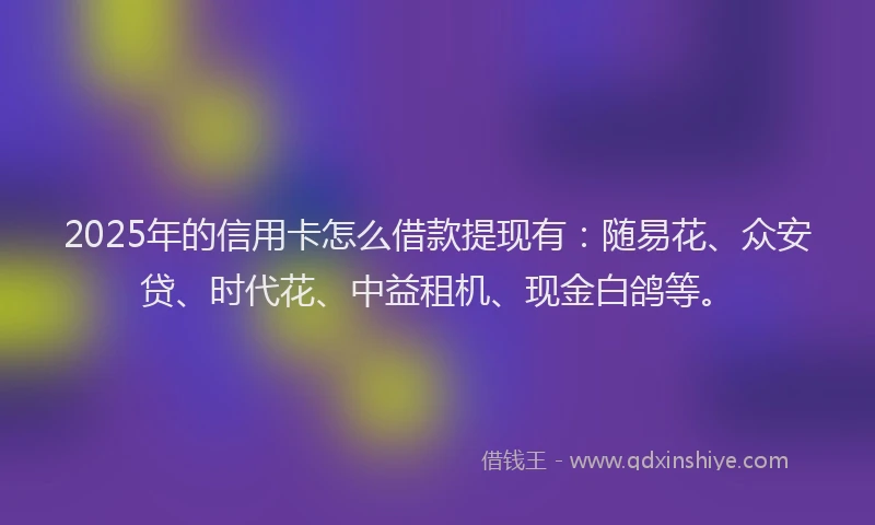2025年的信用卡怎么借款提现有：随易花、众安贷、时代花、中益租机、现金白鸽等。