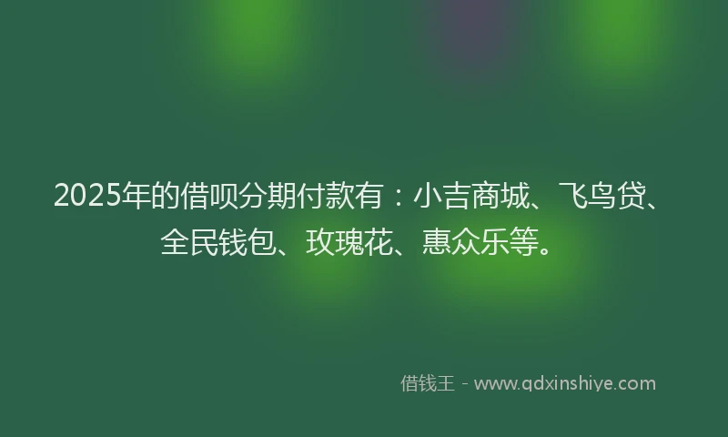 2025年的借呗分期付款有：小吉商城、飞鸟贷、全民钱包、玫瑰花、惠众乐等。