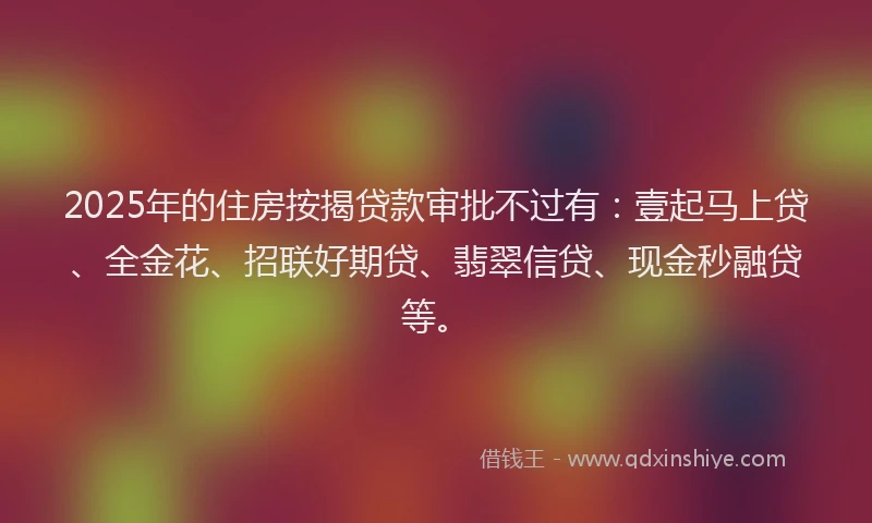 2025年的住房按揭贷款审批不过有：壹起马上贷、全金花、招联好期贷、翡翠信贷、现金秒融贷等。