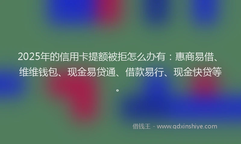 2025年的信用卡提额被拒怎么办有：惠商易借、维维钱包、现金易贷通、借款易行、现金快贷等。