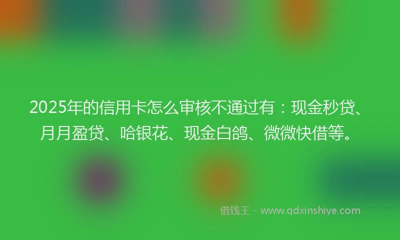 2025年的信用卡怎么审核不通过有：现金秒贷、月月盈贷、哈银花、现金白鸽、微微快借等。