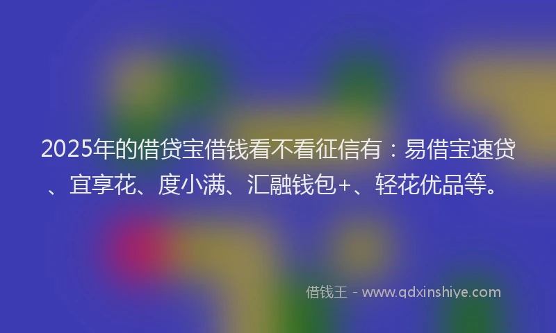 2025年的借贷宝借钱看不看征信有：易借宝速贷、宜享花、度小满、汇融钱包+、轻花优品等。