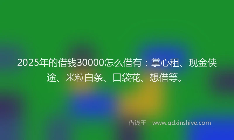 2025年的借钱30000怎么借有：掌心租、现金侠途、米粒白条、口袋花、想借等。