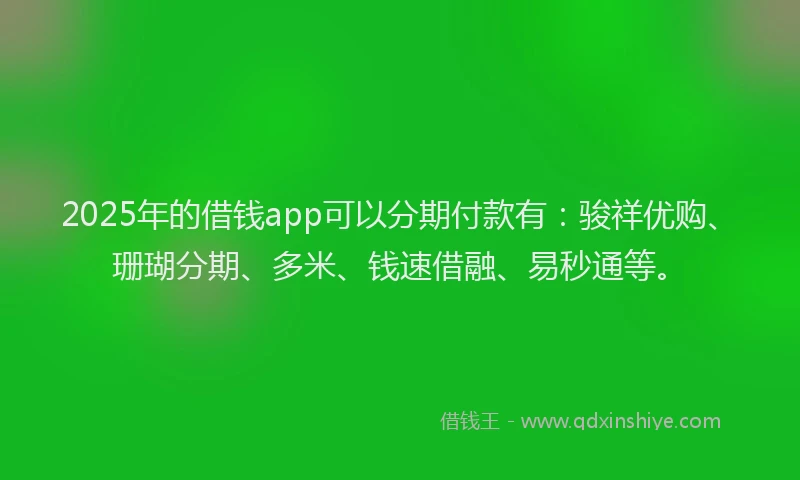 2025年的借钱app可以分期付款有：骏祥优购、珊瑚分期、多米、钱速借融、易秒通等。