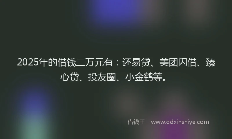 2025年的借钱三万元有：还易贷、美团闪借、臻心贷、投友圈、小金鹤等。