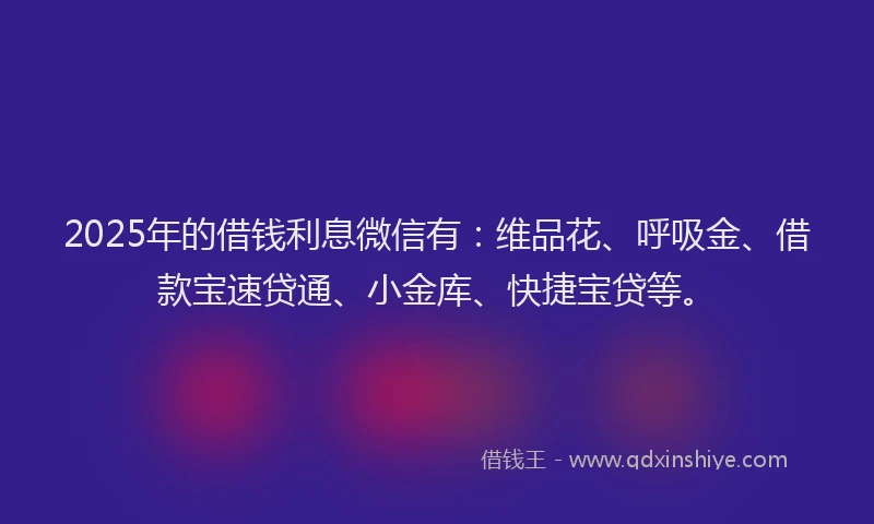 2025年的借钱利息微信有：维品花、呼吸金、借款宝速贷通、小金库、快捷宝贷等。