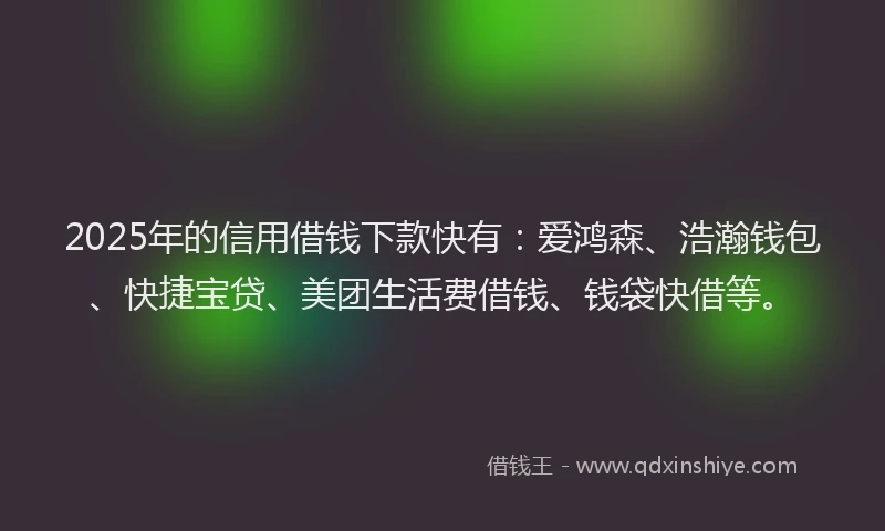 2025年的信用借钱下款快有：爱鸿森、浩瀚钱包、快捷宝贷、美团生活费借钱、钱袋快借等。
