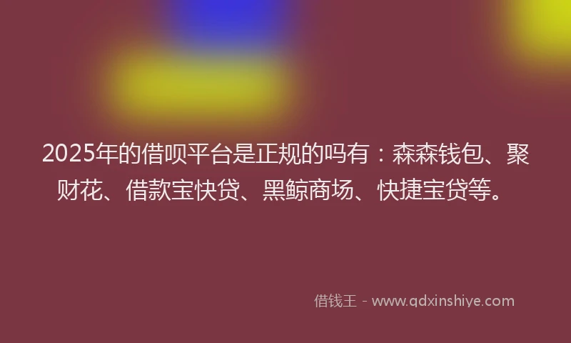 2025年的借呗平台是正规的吗有：森森钱包、聚财花、借款宝快贷、黑鲸商场、快捷宝贷等。