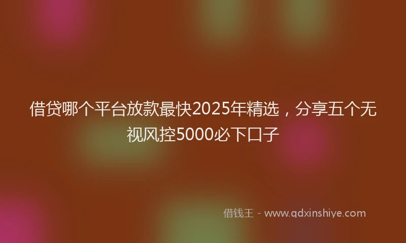借贷哪个平台放款最快2025年精选，分享五个无视风控5000必下口子