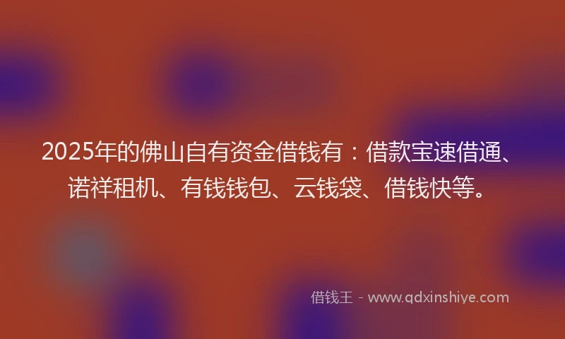 2025年的佛山自有资金借钱有：借款宝速借通、诺祥租机、有钱钱包、云钱袋、借钱快等。