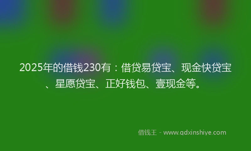 2025年的借钱230有：借贷易贷宝、现金快贷宝、星愿贷宝、正好钱包、壹现金等。