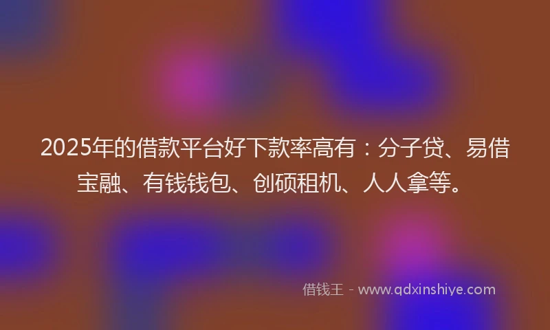 2025年的借款平台好下款率高有：分子贷、易借宝融、有钱钱包、创硕租机、人人拿等。
