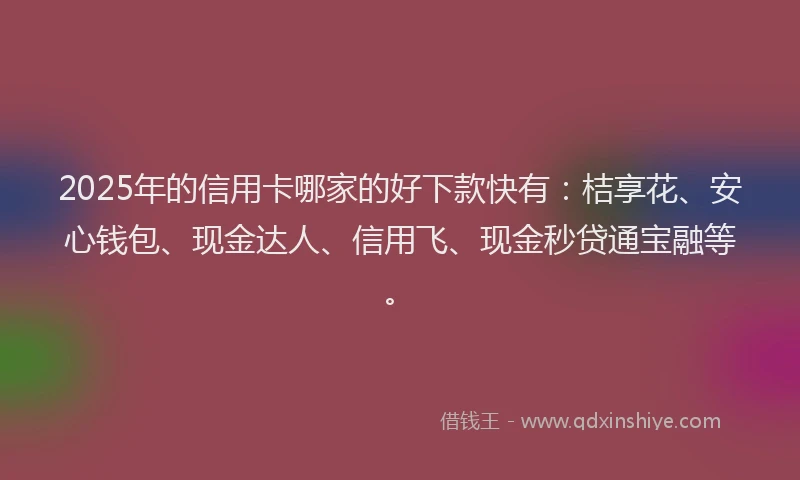 2025年的信用卡哪家的好下款快有：桔享花、安心钱包、现金达人、信用飞、现金秒贷通宝融等。