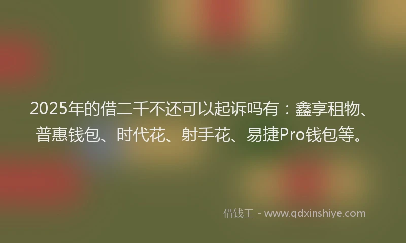 2025年的借二千不还可以起诉吗有：鑫享租物、普惠钱包、时代花、射手花、易捷Pro钱包等。