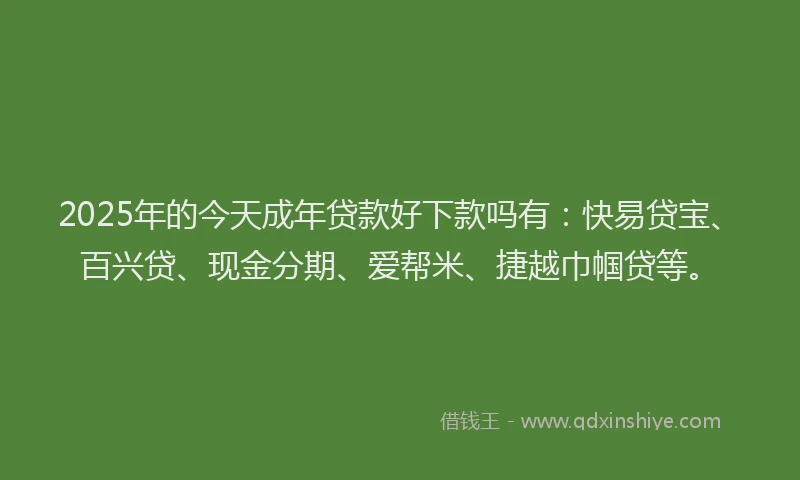 2025年的今天成年贷款好下款吗有：快易贷宝、百兴贷、现金分期、爱帮米、捷越巾帼贷等。