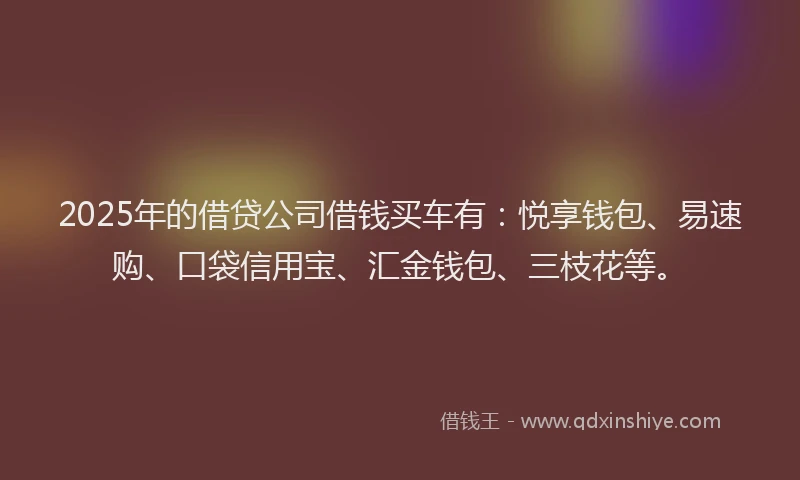 2025年的借贷公司借钱买车有：悦享钱包、易速购、口袋信用宝、汇金钱包、三枝花等。