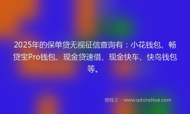 2025年的保单贷无视征信查询有：小花钱包、畅贷宝Pro钱包、现金贷速借、现金快车、快鸟钱包等。