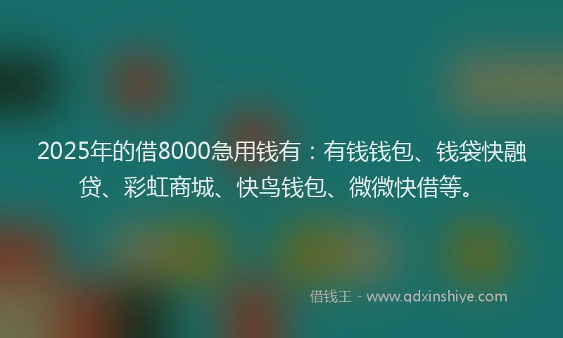 2025年的借8000急用钱有：有钱钱包、钱袋快融贷、彩虹商城、快鸟钱包、微微快借等。