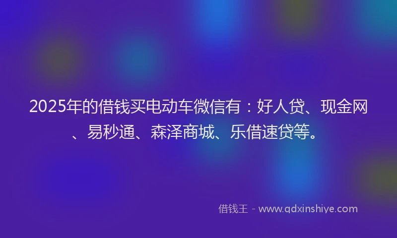 2025年的借钱买电动车微信有：好人贷、现金网、易秒通、森泽商城、乐借速贷等。