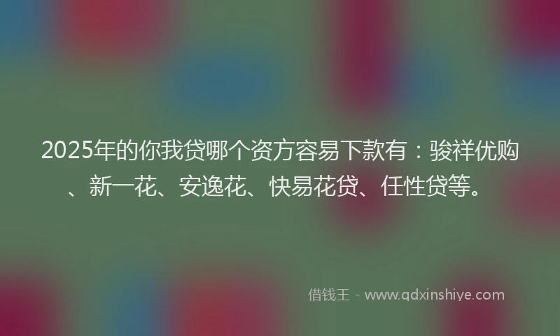 2025年的你我贷哪个资方容易下款有：骏祥优购、新一花、安逸花、快易花贷、任性贷等。