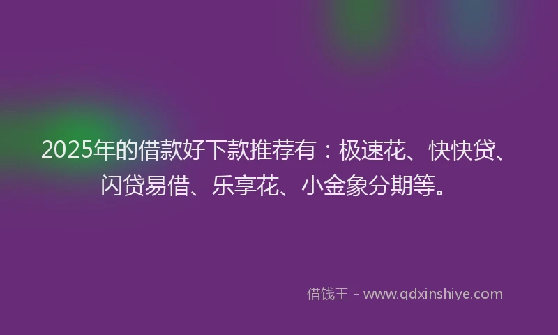2025年的借款好下款推荐有：极速花、快快贷、闪贷易借、乐享花、小金象分期等。