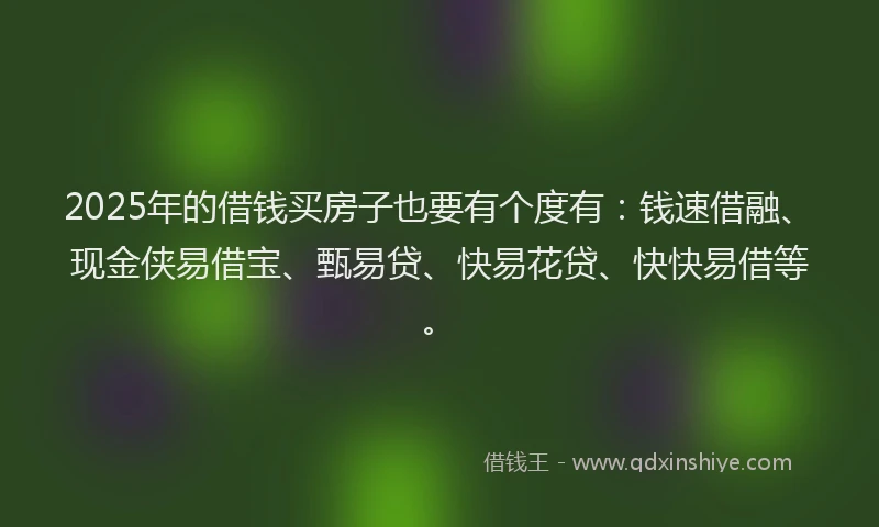 2025年的借钱买房子也要有个度有：钱速借融、现金侠易借宝、甄易贷、快易花贷、快快易借等。
