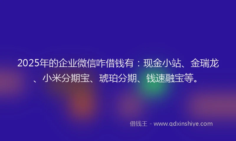 2025年的企业微信咋借钱有：现金小站、金瑞龙、小米分期宝、琥珀分期、钱速融宝等。