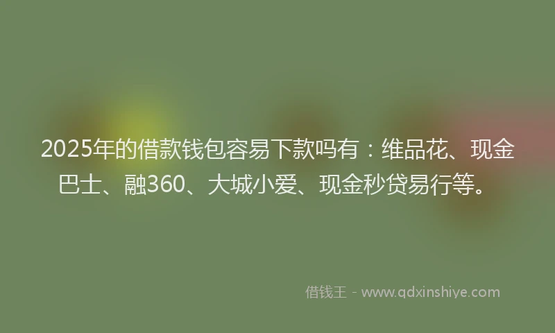 2025年的借款钱包容易下款吗有：维品花、现金巴士、融360、大城小爱、现金秒贷易行等。