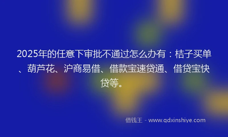 2025年的任意下审批不通过怎么办有：桔子买单、葫芦花、沪商易借、借款宝速贷通、借贷宝快贷等。