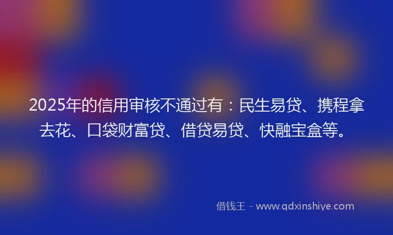 2025年的信用审核不通过有：民生易贷、携程拿去花、口袋财富贷、借贷易贷、快融宝盒等。